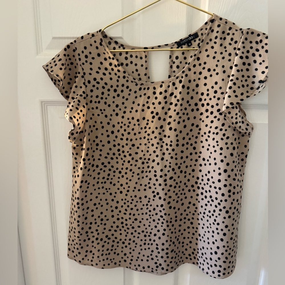 Papermoon Beige Polka Dot Ruffle Sleeve Top